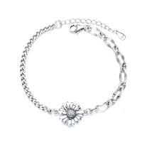 Sterling Silver Bracelets, 925 Sterling Silver, Flower, polished, fashion jewelry & for woman, original color, 190mm 