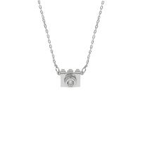 Cubic Zircon Micro Pave Sterling Silver Necklace, 925 Sterling Silver, Camera, platinum plated, micro pave cubic zirconia & for woman, original color, 10mm Approx 17.7 Inch 