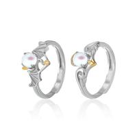 Couple Finger Rings, 925 Sterling Silver, with Synthetic Moonstone, platinum plated, Adjustable, original color 