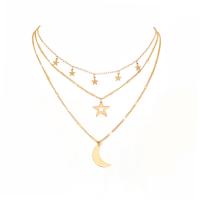 Fashion Multi Layer Necklace, Zinc Alloy, with Plastic Pearl, Moon and Star, KC gold color plated, micro pave cubic zirconia & for woman Approx 14.9-21.6 Inch 