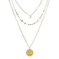 Fashion Multi Layer Necklace, Zinc Alloy, with Freshwater Pearl, with 1.96inch extender chain, Flat Round, KC gold color plated, three layers & fashion jewelry & for woman Approx 14.9 Inch, Approx  16.9 Inch, Approx  23.6 Inch 