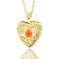 Evil Eye Jewelry Necklace, Brass, Heart, gold color plated, for woman & enamel Approx 17.7 Inch 