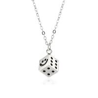 Sterling Silver Jewelry Necklace, 925 Sterling Silver, with 1.96 inch extender chain, Dice, platinum color plated, for woman & enamel Approx 17.72 Inch 