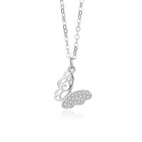 Cubic Zircon Micro Pave Sterling Silver Necklace, 925 Sterling Silver, with 1.96 inch extender chain, Butterfly, plated, micro pave cubic zirconia & for woman & hollow Approx 17.72 Inch 