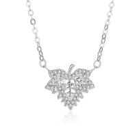 Cubic Zircon Micro Pave Sterling Silver Necklace, 925 Sterling Silver, with 1.96 inch extender chain, Maple Leaf, plated, micro pave cubic zirconia & for woman & hollow Approx 17.72 Inch 