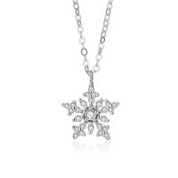 Cubic Zircon Micro Pave Sterling Silver Necklace, 925 Sterling Silver, with 1.96 inch extender chain, Snowflake, plated, micro pave cubic zirconia & for woman Approx 17.72 Inch 
