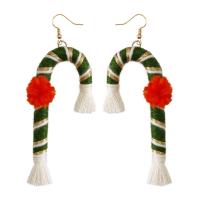 Christmas Earrings, Zinc Alloy, with Cotton Thread, Christmas Candy Cane, Christmas Design & fashion jewelry & for woman 