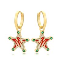 Christmas Earrings, Zinc Alloy, Star, gold color plated, Christmas Design & fashion jewelry & for woman & enamel & with rhinestone 