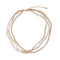Fashion Multi Layer Necklace, Zinc Alloy, with ABS Plastic Pearl, gold color plated, three layers & fashion jewelry & for woman, two different colored .5-59.2 cm 
