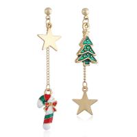 Pendientes de Navidad, aleación de zinc, Estrella, chapado en color dorado, Diseño de Navidad & para mujer & esmalte, 6.2cm,5.4cm, Vendido por Par