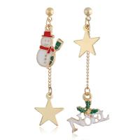 Boucles d'oreilles de Noël, alliage de zinc, étoile, Placage de couleur d'or, Conception de Noël & pour femme & émail, 5.3cm,5.5cm, Vendu par paire