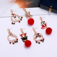 Christmas Earrings, Zinc Alloy, gold color plated, Christmas Design & for woman & enamel & with rhinestone 4.5*2.5cm,6cm 