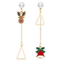 Christmas Earrings, Zinc Alloy, with Plastic Pearl, gold color plated, Christmas Design & for woman & enamel & with rhinestone 70mm 