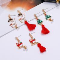 Christmas Earrings, Zinc Alloy, with Plastic Pearl, gold color plated, Christmas Design & for woman & enamel 5.5cm,3.5cm 