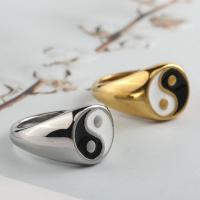 Titanium Steel Finger Ring, plated, ying yang & for woman & enamel 