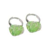 Латунный перстень драгоценных камней , флюорит, с Латунь, плакирован серебром, Регулируемый & Женский, зеленый, 19-20, продается PC