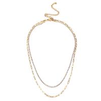 Stainless Steel Jewelry Necklace, 304 Stainless Steel, with 3.94inch extender chain, Double Layer & for woman & with rhinestone 2mm,2.5mm Approx 13.78 Inch, Approx 15.75 Inch 