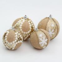 PE Foam Christmas Tree Decoration, with Sequins & Linen & Plastic Pearl, Round, Christmas jewelry 100mm 