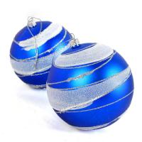 plastique PVC Décoration d’arbre de Noël, Rond, Bijoux de Noël & modèles différents pour le choix, bleu, 100mm îte, Vendu par boîte
