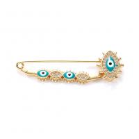 Enamel Brooch, Brass, gold color plated, evil eye pattern & micro pave cubic zirconia & for woman 44mm 