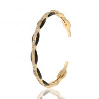 Brass Cuff Bangle, gold color plated, micro pave cubic zirconia & for woman & enamel 66mm 