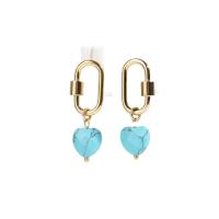 Turquoise Drop Earring, Titanium Steel, with turquoise, Heart, 18K gold plated, fashion jewelry & for woman, gold, 25mm 