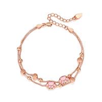 Brass Bracelets, rose gold color plated, Double Layer & for woman, rose gold color, 230mm 