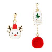 Christmas Earrings, Zinc Alloy, with Plush & Plastic, gold color plated, Christmas Design & for woman & enamel 