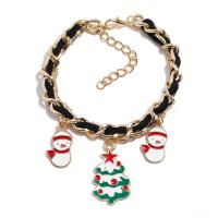 Zinc Alloy Christmas Bracelet, with PU Leather, gold color plated, Christmas jewelry & for woman & enamel & with rhinestone Approx 7 Inch 