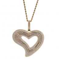 Cubic Zircon Micro Pave Brass Necklace, with 316L Stainless Steel Chain, Heart, plated, Unisex & micro pave cubic zirconia & hollow Approx 24 Inch 