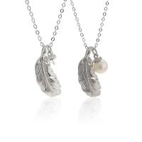 Sterling Silver Pearl Necklace, 925 Sterling Silver, Feather, plated Approx 17.72 Inch 