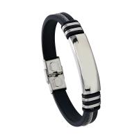 Bracelet de bijoux de silicone, Acier titane, avec silicone, pour homme, noire, 3mm Environ 8.26 pouce, Vendu par PC