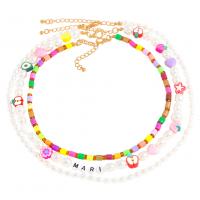 Fashion Multi Layer Necklace, Zinc Alloy, with ABS Plastic Pearl & Resin, gold color plated, three pieces & fashion jewelry & for woman, multi-colored cm 