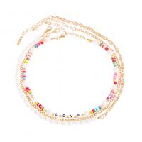 Fashion Multi Layer Necklace, Zinc Alloy, with Polymer Clay, gold color plated, three pieces & fashion jewelry & for woman, multi-colored .4-44.7 cm 