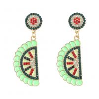 Enamel Zinc Alloy Drop Earring, with Seedbead, Watermelon, gold color plated, fashion jewelry & for woman & with rhinestone 