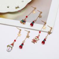 Christmas Earrings, Zinc Alloy, gold color plated, Christmas Design & for woman & enamel 6.5cm,4.8cm 