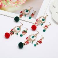 Christmas Earrings, Zinc Alloy, gold color plated, Christmas Design & for woman & enamel & with rhinestone 7.5*2.5cm,3.8cm 