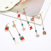 Christmas Earrings, Zinc Alloy, gold color plated, Christmas Design & for woman & enamel 75mm 