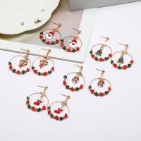 Christmas Earrings, Zinc Alloy, with Crystal, gold color plated, Christmas Design & for woman & enamel 