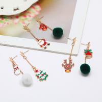 Christmas Earrings, Zinc Alloy, gold color plated, Christmas Design & for woman & enamel 60mm 