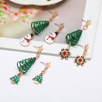 Christmas Earrings, Zinc Alloy, gold color plated, Christmas Design & for woman & enamel & with rhinestone 6.5cm,3.2cm 