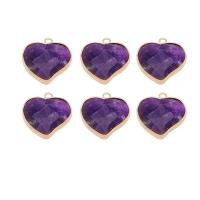 Pendentif Améthyste Février Birthstone, avec laiton, coeur, Placage de couleur d'or, bijoux de mode & facettes, violet, 25mm, Vendu par PC