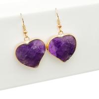 Amethyst Drop Earring, with Brass, Heart, gold color plated, for woman & faceted, purple, 25mm 