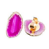 Natural Agate Druzy Finger Ring, with Brass, irregular, gold color plated, Unisex 39-45mm 