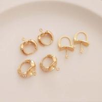 Brass Huggie Hoop Earring Finding, real gold plated, DIY & micro pave cubic zirconia, golden 