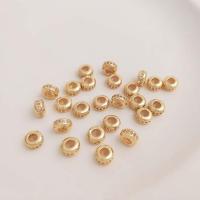 Brass Stopper Beads, Flat Round, real gold plated, DIY & micro pave cubic zirconia, golden, 6mm 