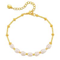 bracelet en laiton de perle d'eau douce cultivée, avec perle d'eau douce cultivée, avec 2.36inch chaînes de rallonge, Plaqué or 18K, bijoux de mode & pour femme, doré Environ 6.69 pouce, Vendu par PC