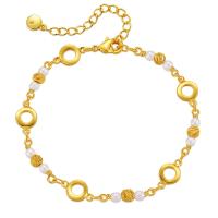 Bracelets en laiton, avec perle de plastique, avec 2.36inch chaînes de rallonge, Plaqué or 18K, bijoux de mode & pour femme, doré Environ 6.49 pouce, Vendu par PC