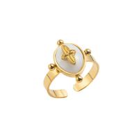 Stainless Steel Finger Ring, 304 Stainless Steel, with Shell, 14K gold plated, fashion jewelry & for woman, golden, 18mm 