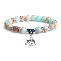 Gemstone Bracelets, Natural Stone, with Zinc Alloy, Elephant, antique silver color plated, fashion jewelry & Unisex .5 Inch 